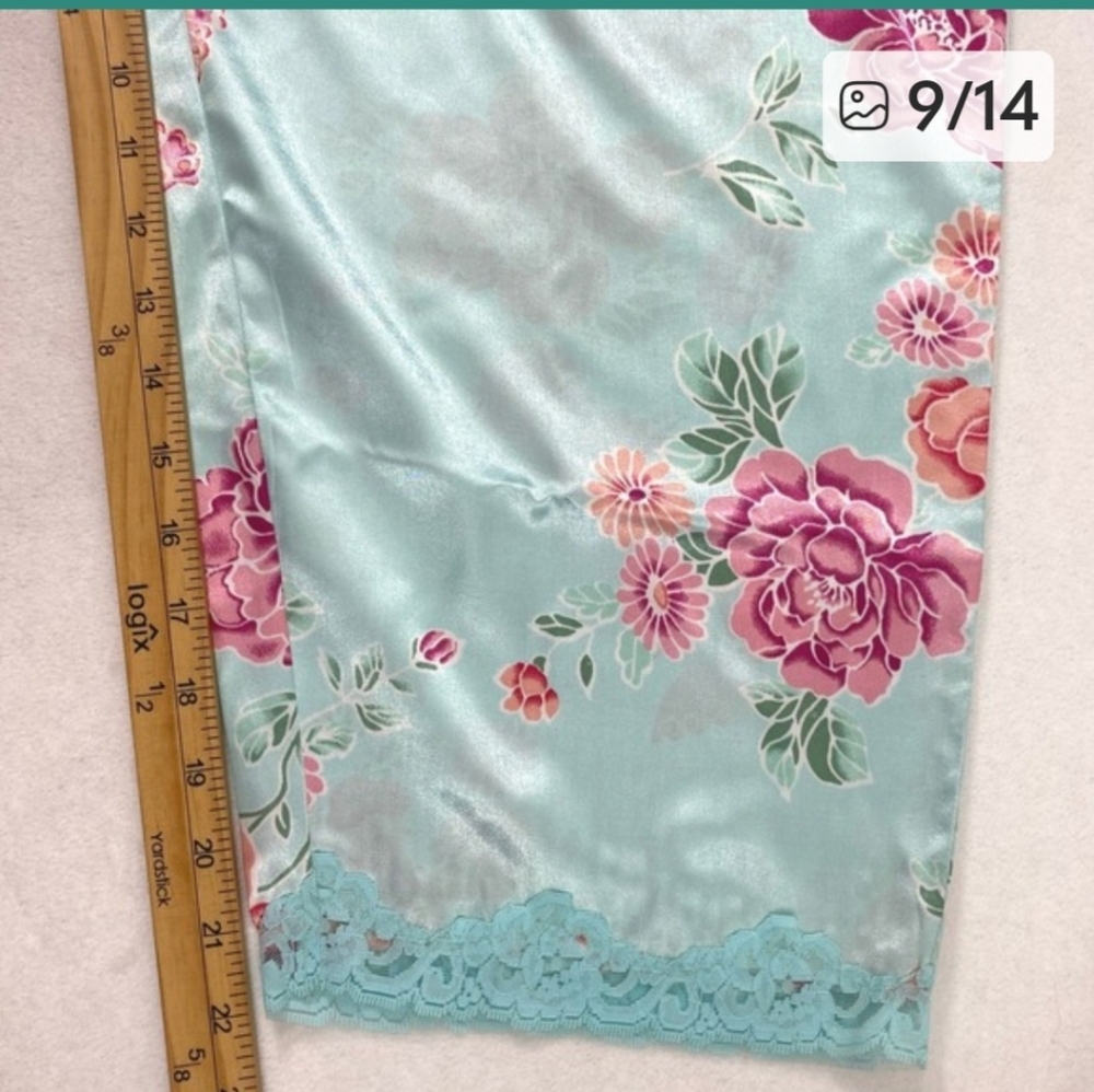 Premier Intimates Pajama Set Women XL 18W Floral Satin Blue Pink Cami Top Capris - Picture 7 of 9